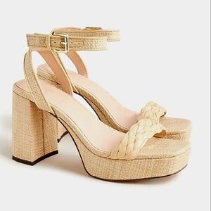 J CREW ANKLE‎ STRAP PLATFORM FAUX RAFFIA 9